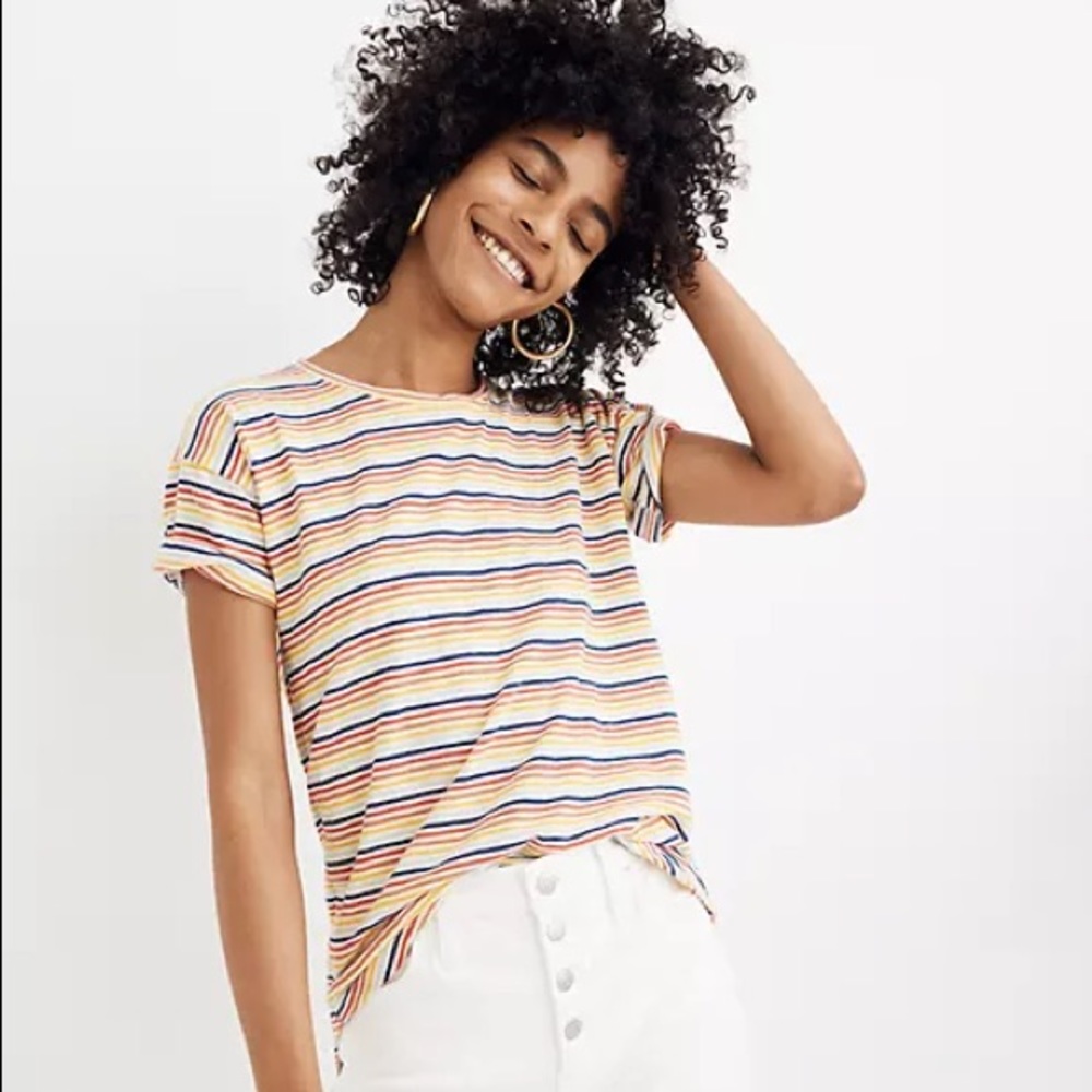Madewell Whisper Cotton Rainbow Striped Tee Size M